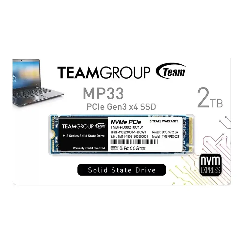 تصویر جعبه حافظه اس‌اس‌دی تیم‌گروپ M.2 MP33 ظرفیت 2 ترابایت